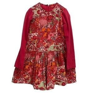 Oilily Red Roses Floral Print Ditzy Cottagecore Prairie Long Sleeve Dress